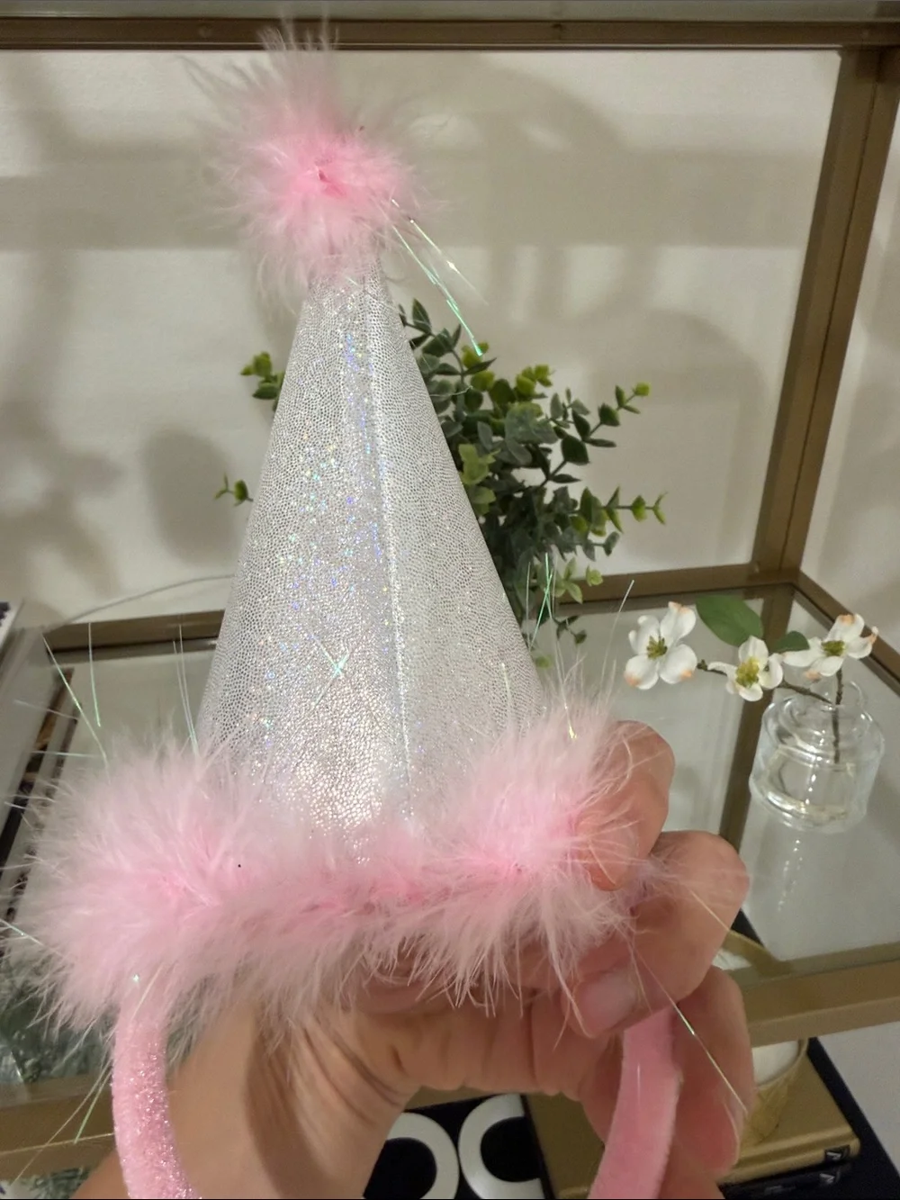 Birthday Princess Pink Glitter Party Hat Headband